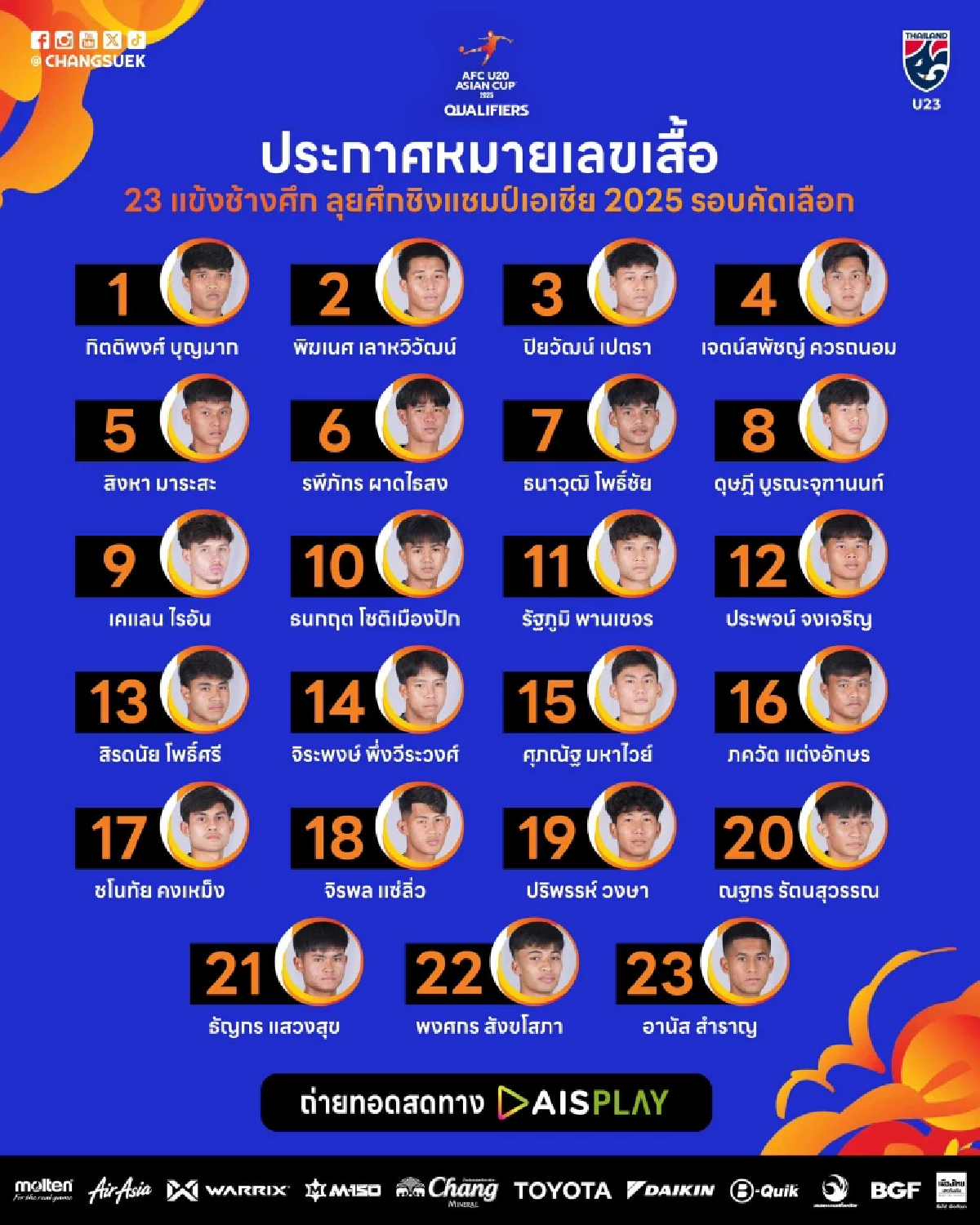 ลิงค์ตรง ถ่ายทอดสด ทีมชาติไทย U20 พบ ฟิลิปปินส์ วันนี้ เวลา 19.30 น.